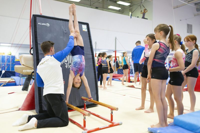 Gymnasts training with Team Scotland Commonwealth Games gymnast Frank Baines at the 2022 Scottish Gymnastics Commonwealth Experience Day