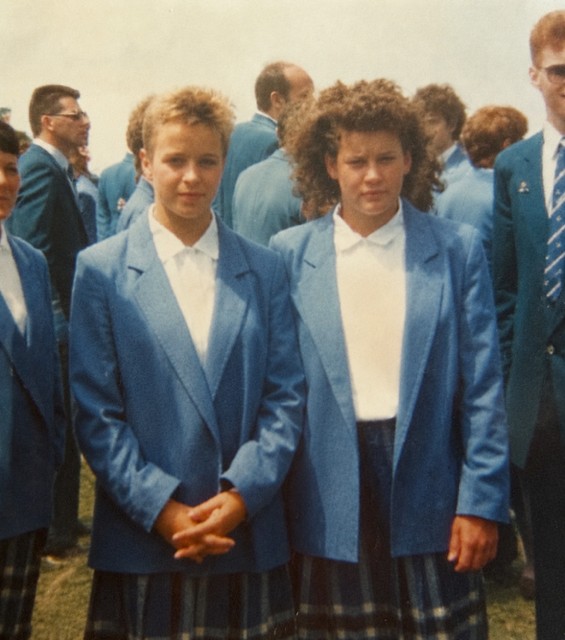 Faith Golding (left), then known as Faith Arnott, and Ruth Gibson (right) at Auckland 1990